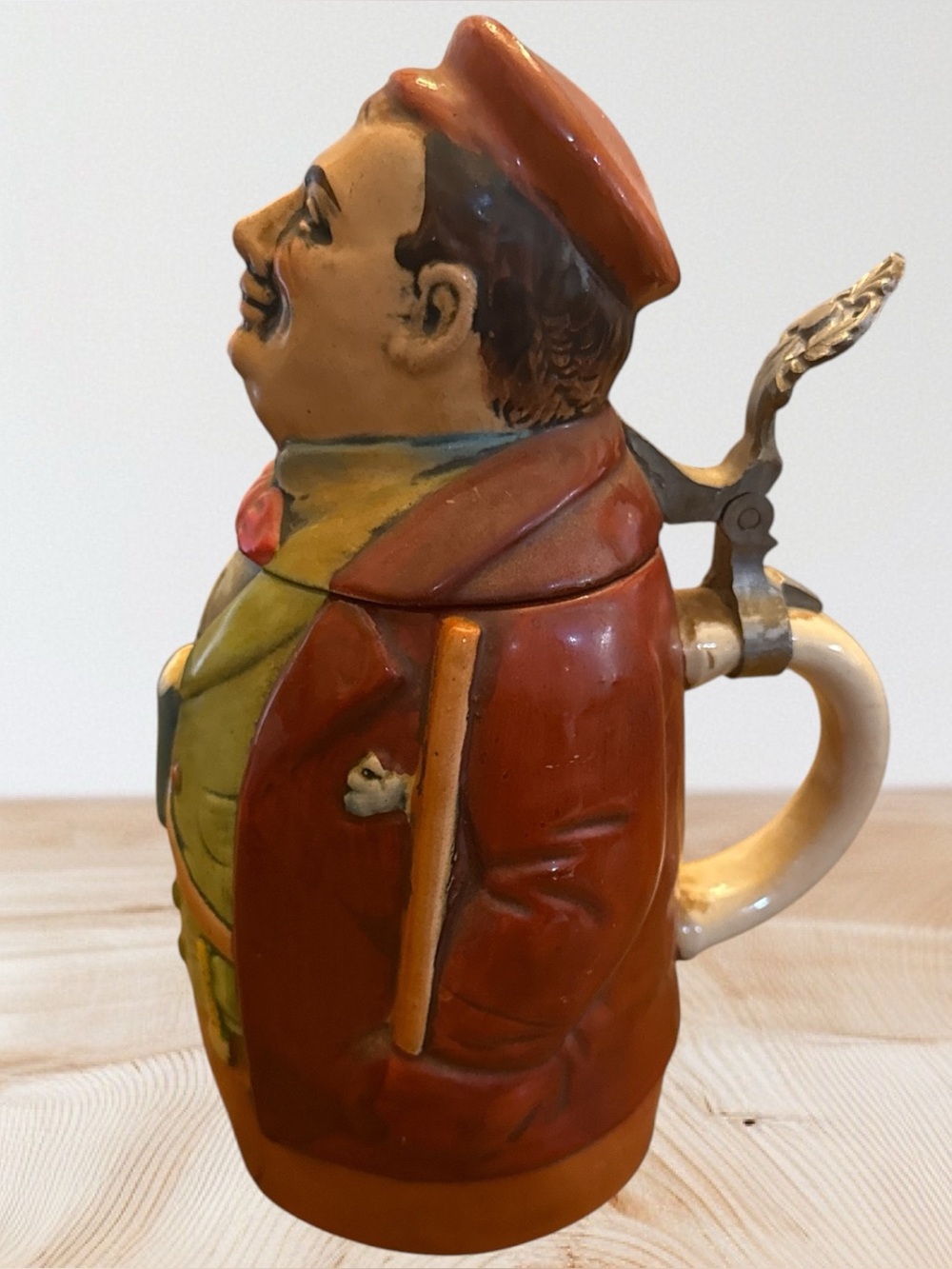 Vintage Train Conductor Figural Ceramic West Germany #3 Lidded Stein a Beer 8.5"